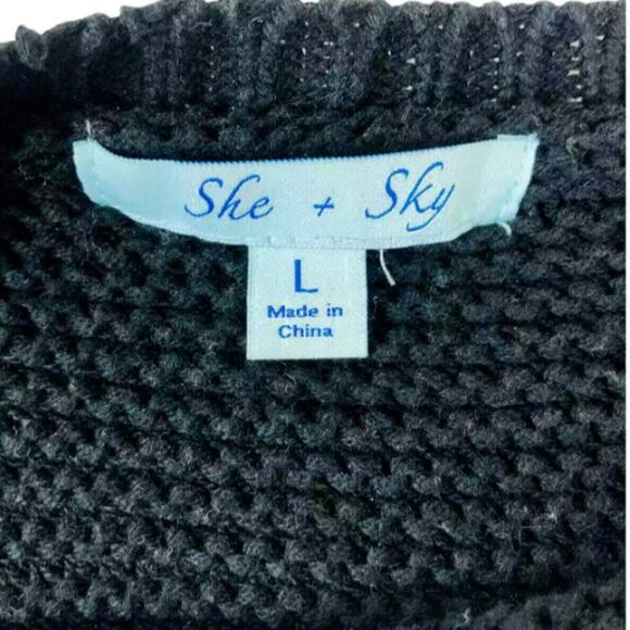 She+Sky Womens Black Multi Colored Back Slit Striped Chunky Knit Sweater Large - Picture 5 of 7